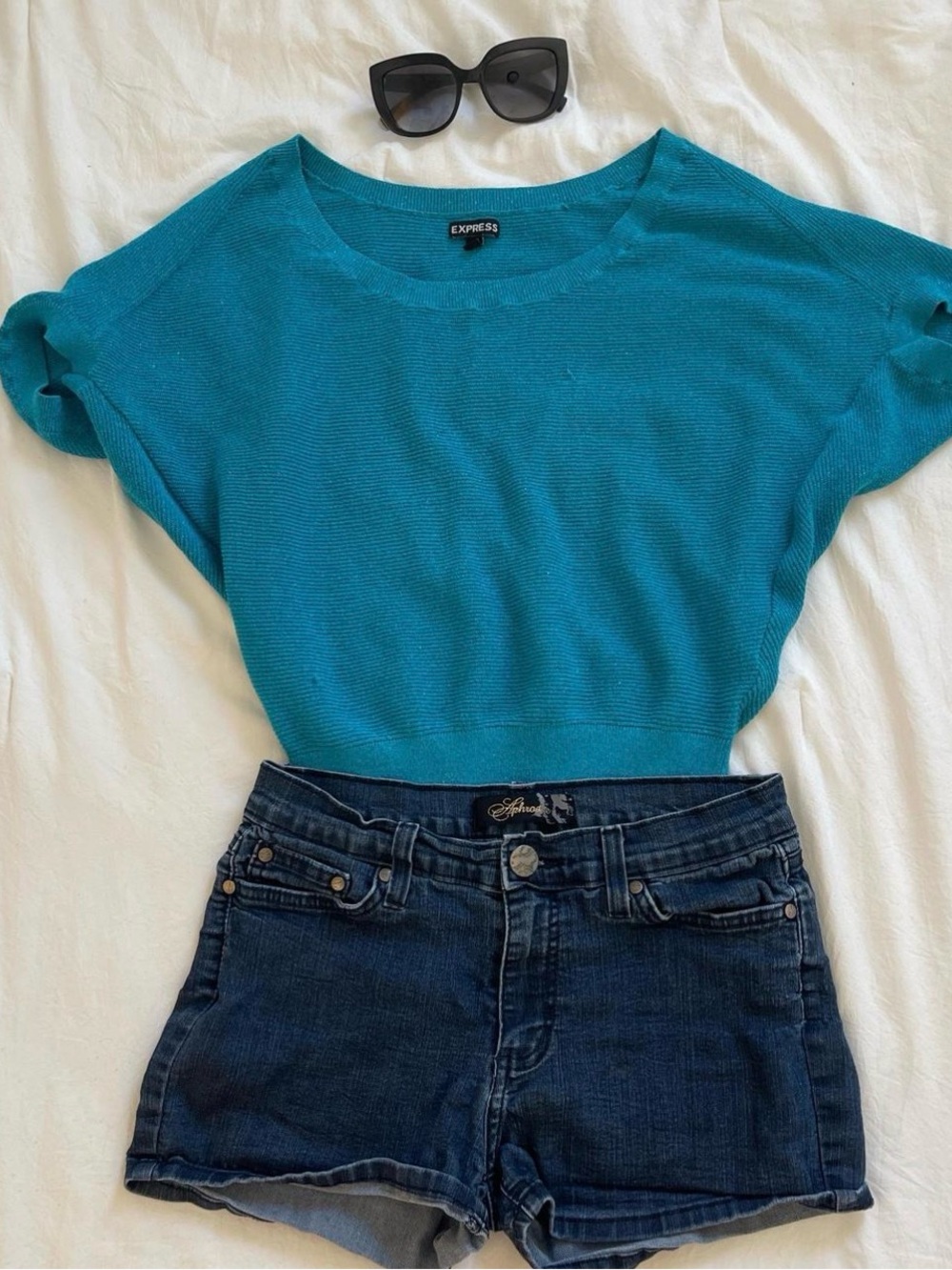 Express Teal Knit Crop Top